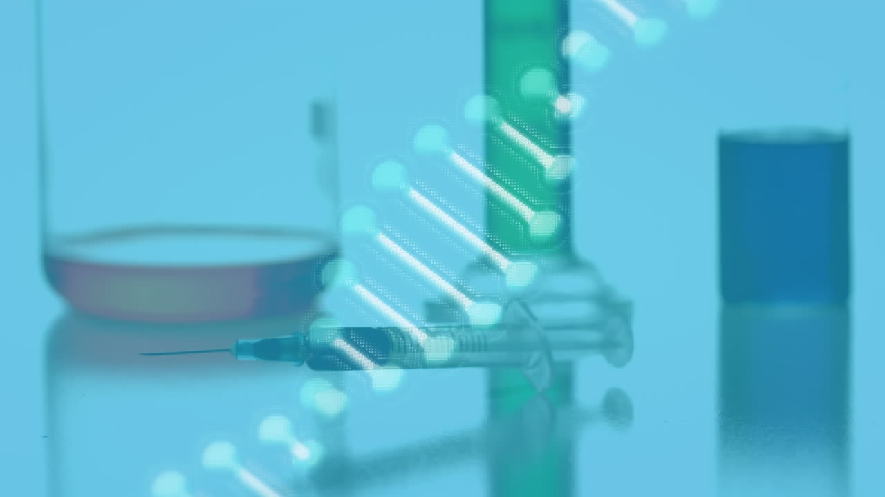 테스트 튜브 위의 dna 가닥의 애니메이션