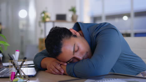 tired, business man and sleeping in office