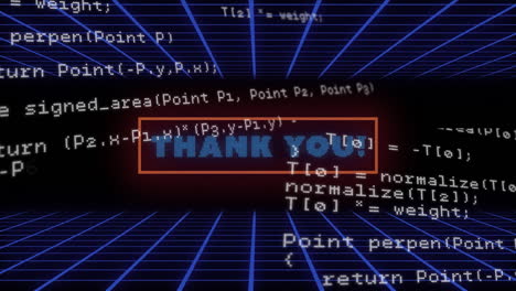 animation of data processing and thank you text on black background