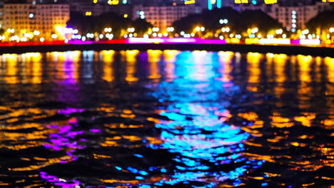 luces de la ciudad reflejadas en el agua por la noche