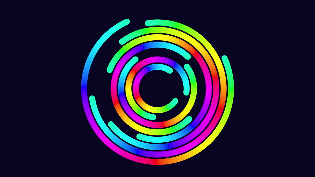 Diverse spiral vibrant rainbow colors on black background