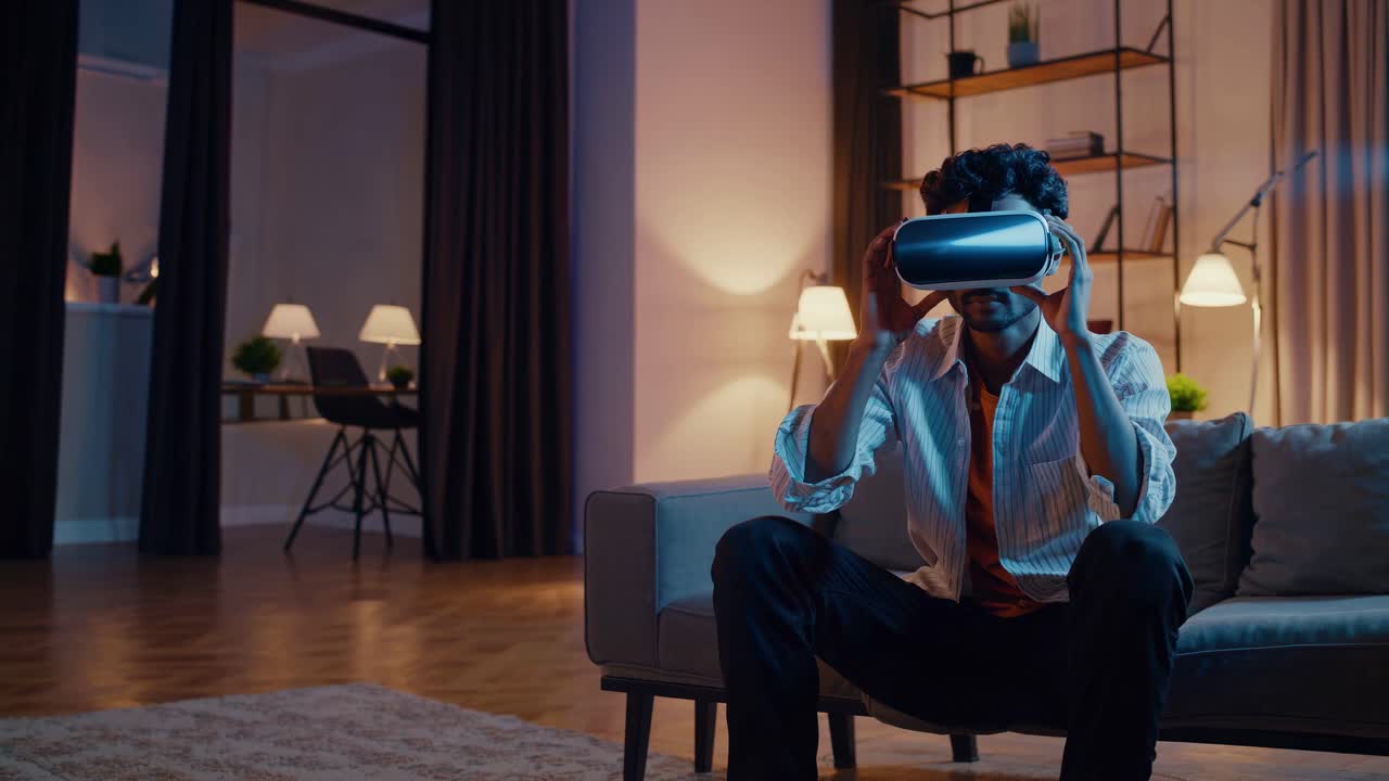 Person using VR headset in a living room