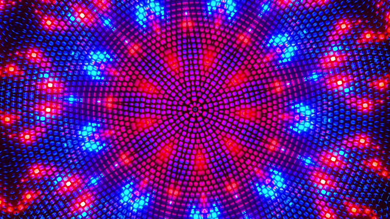 luz circular con luces azules y rojas. caleidoscopio vj bucle