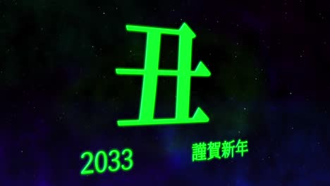 2033 japanese new year celebration words kanji zodiac signs motion graphics