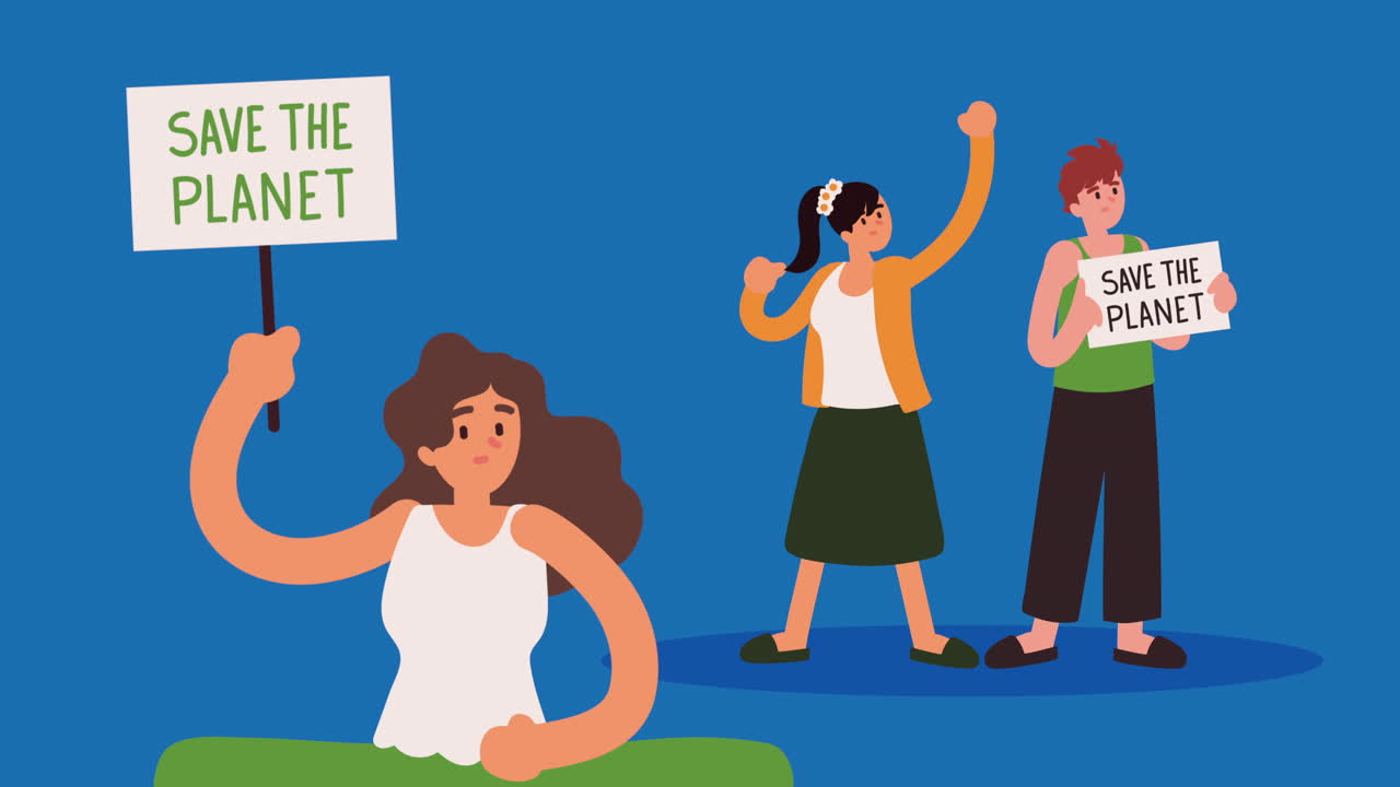 지구를 구하기 위해 시위하는 사람들