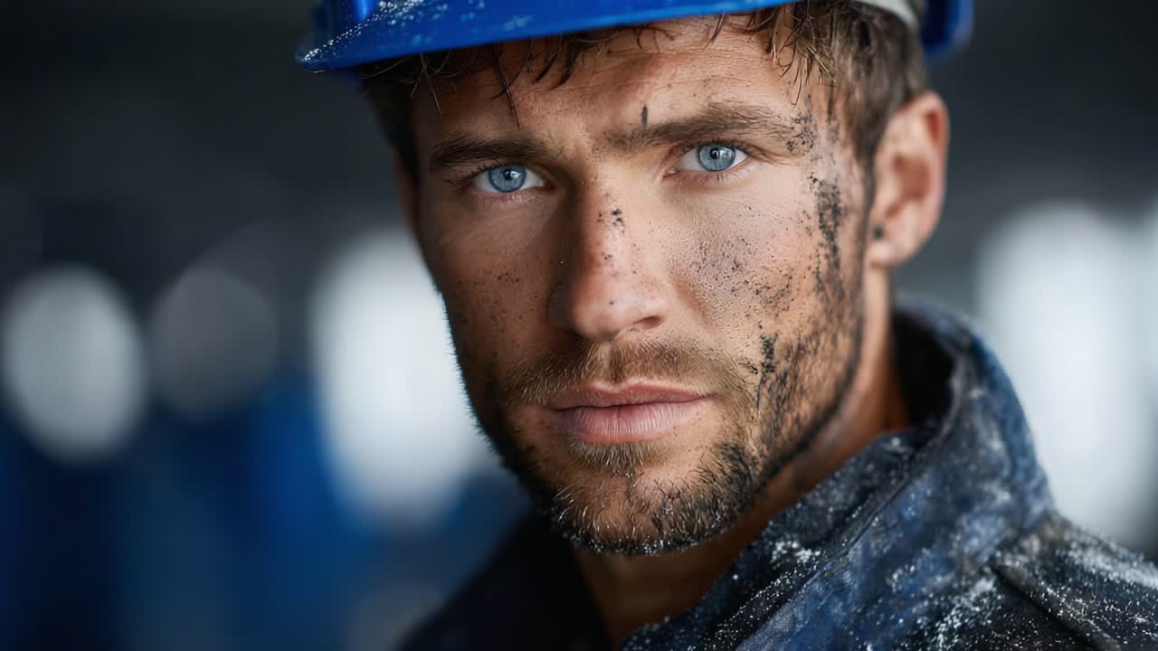 A Gritty Portrait of a Determined Worker in Protective Gear Capturing the Essence of Hard Labor and Resilience Under Challenging Conditions