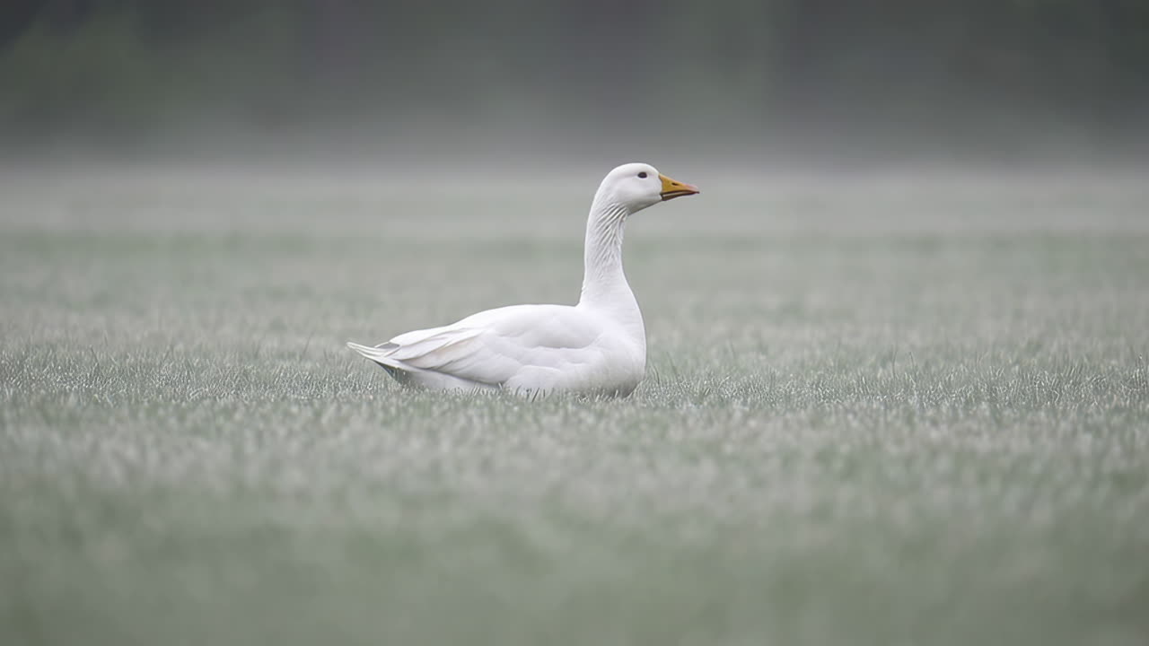 White Goose in a Foggy Field