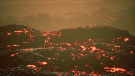 lava fields and hills at active volcano