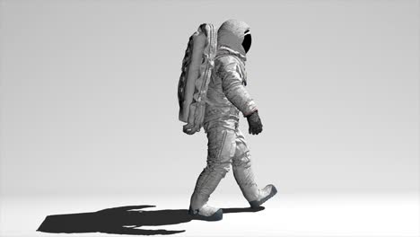 astronauta caminando en la pantalla blanca con el canal alfa. bucle sin costuras