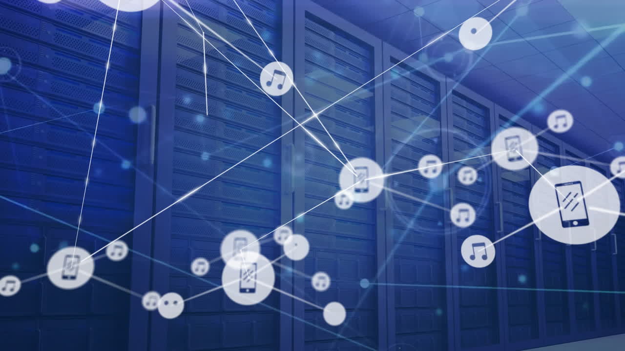 컴퓨터 서버를 통해 아이콘으로 연결 네트워크의 애니메이션