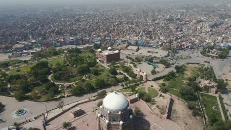 aerial view of the tomb of hazrat shah rukn-e-alam in multan city in punjab, pakistan