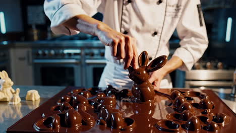 chef creating chocolate easter bunnies