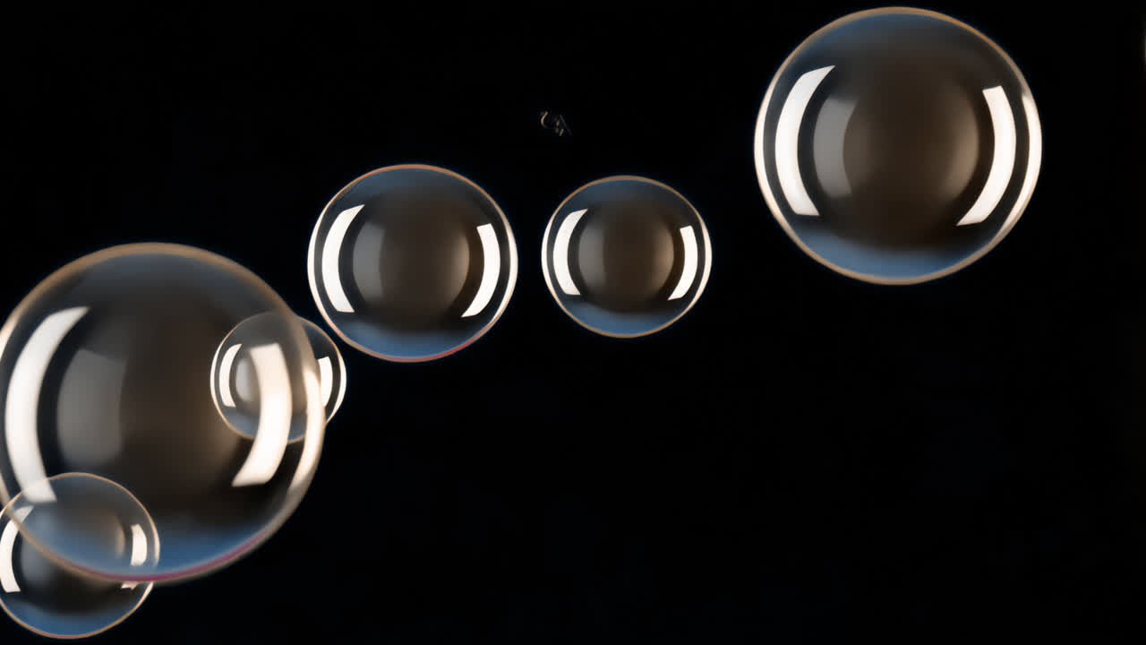 Floating translucent bubbles on navy animated overlay, transparent 4K video, alpha channel, ProRes