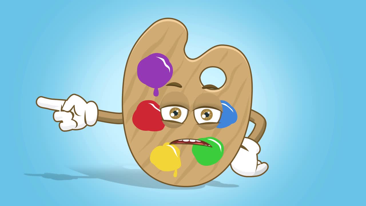 Cartoon Artist Color Palette Unhappy Left Pointer with Face Animation Alpha Matte