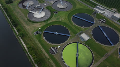 aerial view of wastewater treatment plant with algae bioreactors