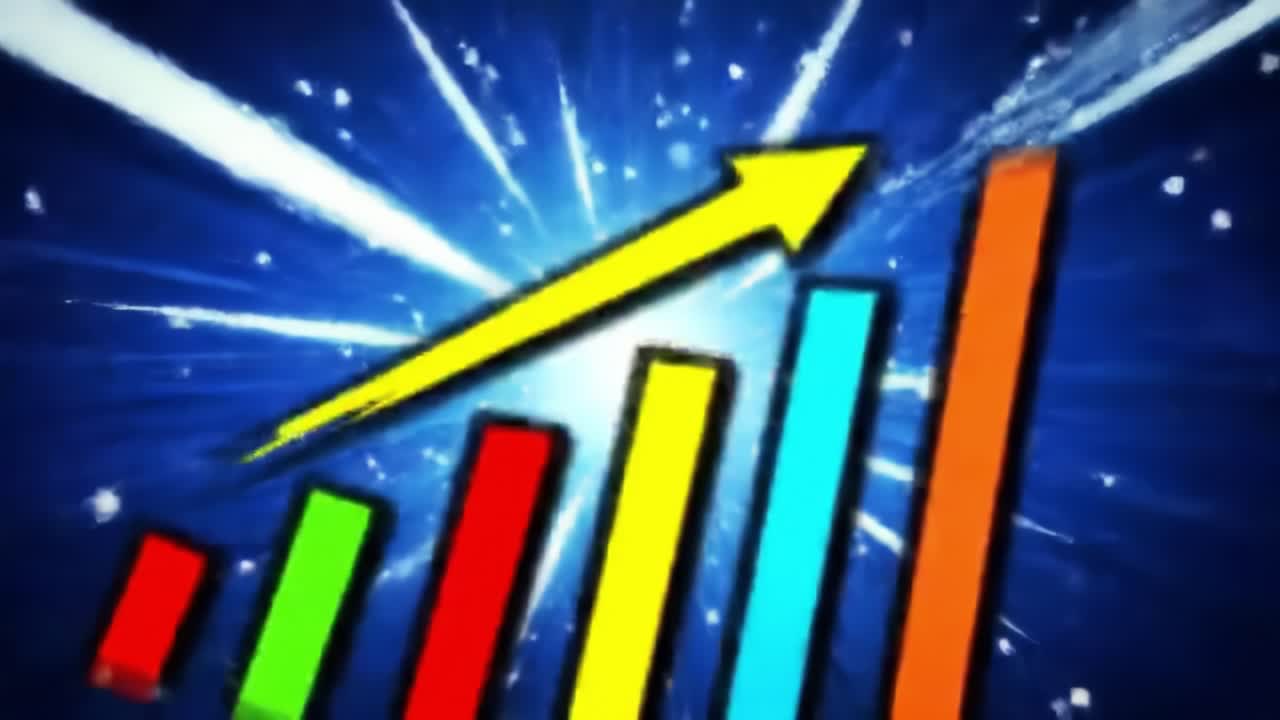 Dynamic Growth Visualization: An Analytical Representation of Increasing Performance Metrics Illustrated by Colorful Bars and Trend Lines Against a Radiant Background