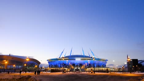 night view of a illuminated stadium in winter