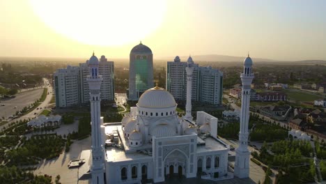 mosque pride of muslims named after the prophet muhammad in shali. drone view