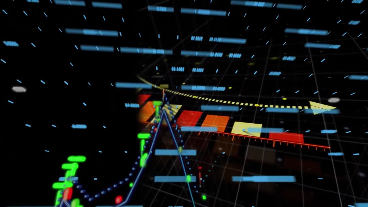 검은색 배경에 있는 금융 데이터 처리 애니메이션