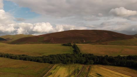 wheat fields in the pentland hills, scotland- aerial view