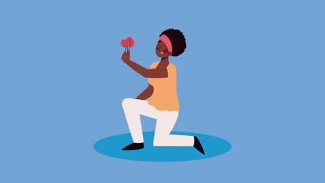 mujer afro arrodillada con rosa