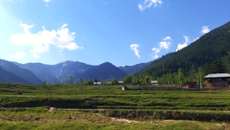 paisaje viaje colina y paisaje naturaleza hermoso valle colinas plantas de hierba verde y cielo nublado azul en jammu y cachemira
