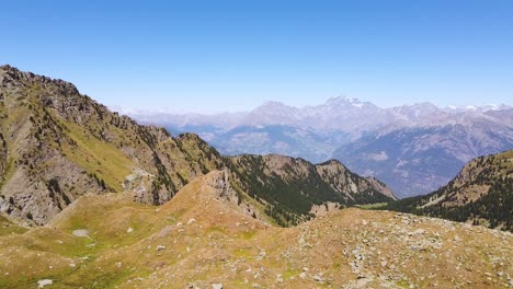 italian alps on autumn day without clouds, aerial drone view with forward motion