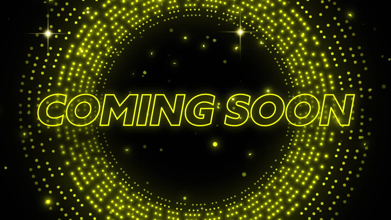 곧 오는 노란색 빛 패턴을 박이는 텍스트의 애니메이션