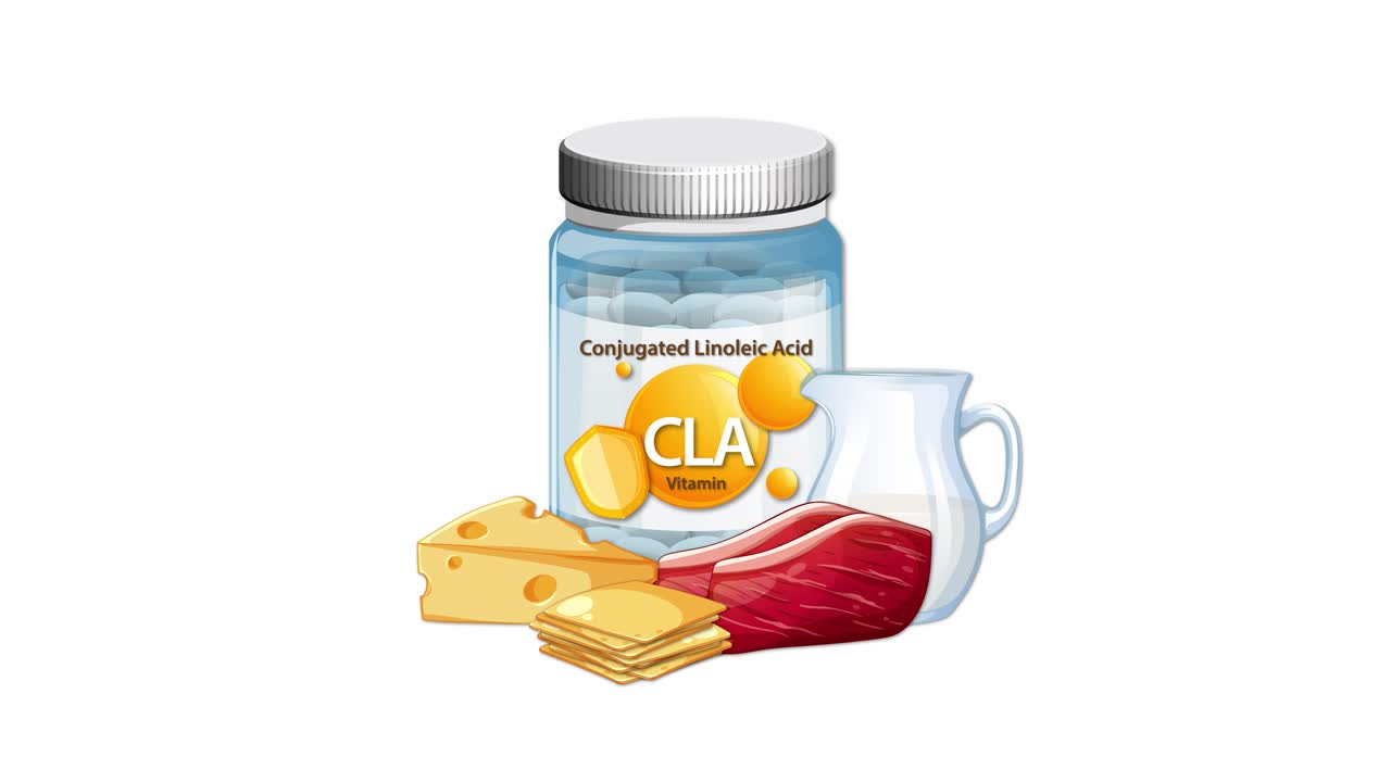 Vitamin bottle with cheese, steak, and milk appears gradually, using smooth, clean transitions and lighting