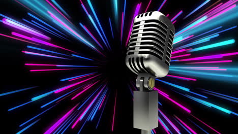 retro microphone with colorful light streaks animation in background