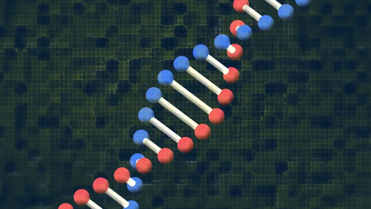 Animation of spinning dna strand over dots of connections