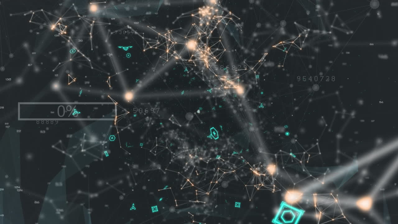 Animation of increasing percentage over network of connections against black background