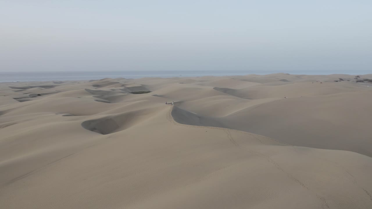 Drone footage of the sand dunes of Maspalomas in Gran Canaria.