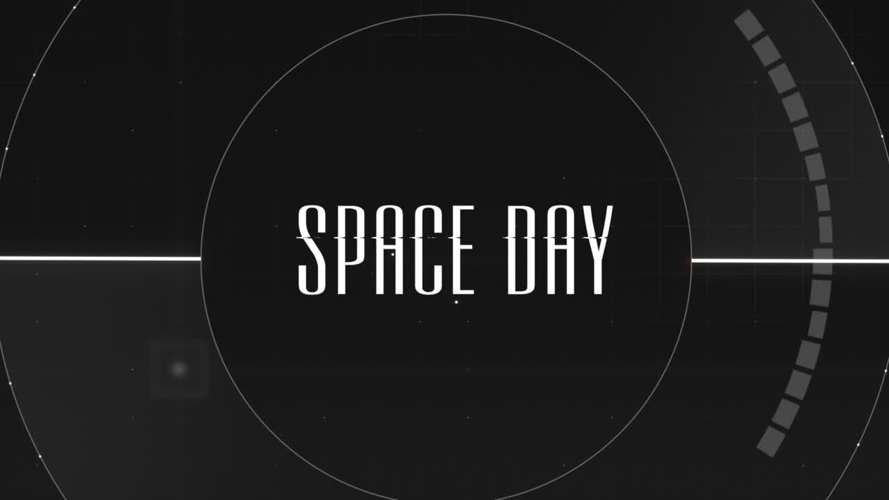 디지털 스크린에서 hud 서클과 함께 공간 날 문자