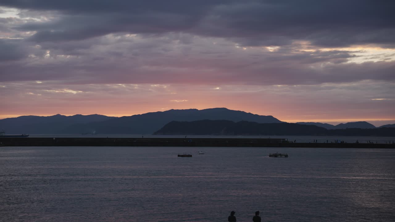 Awaji Island and Tomogashima seen from Kada Port, Sunset in the Background