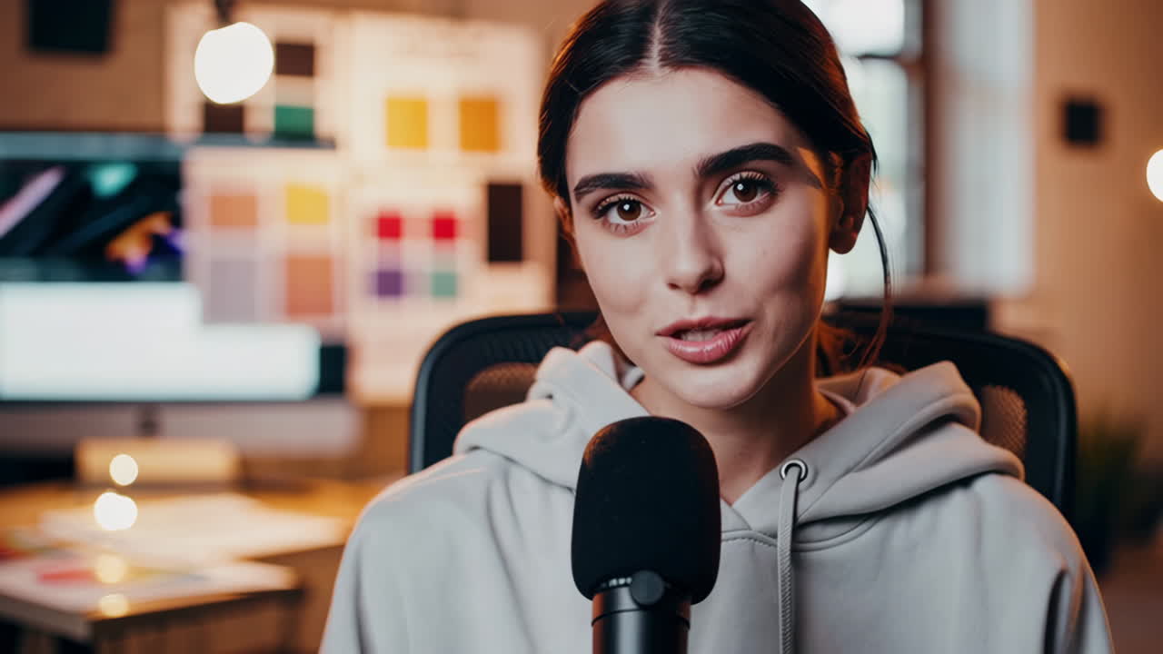 Donna content creator che discute di graphic design.