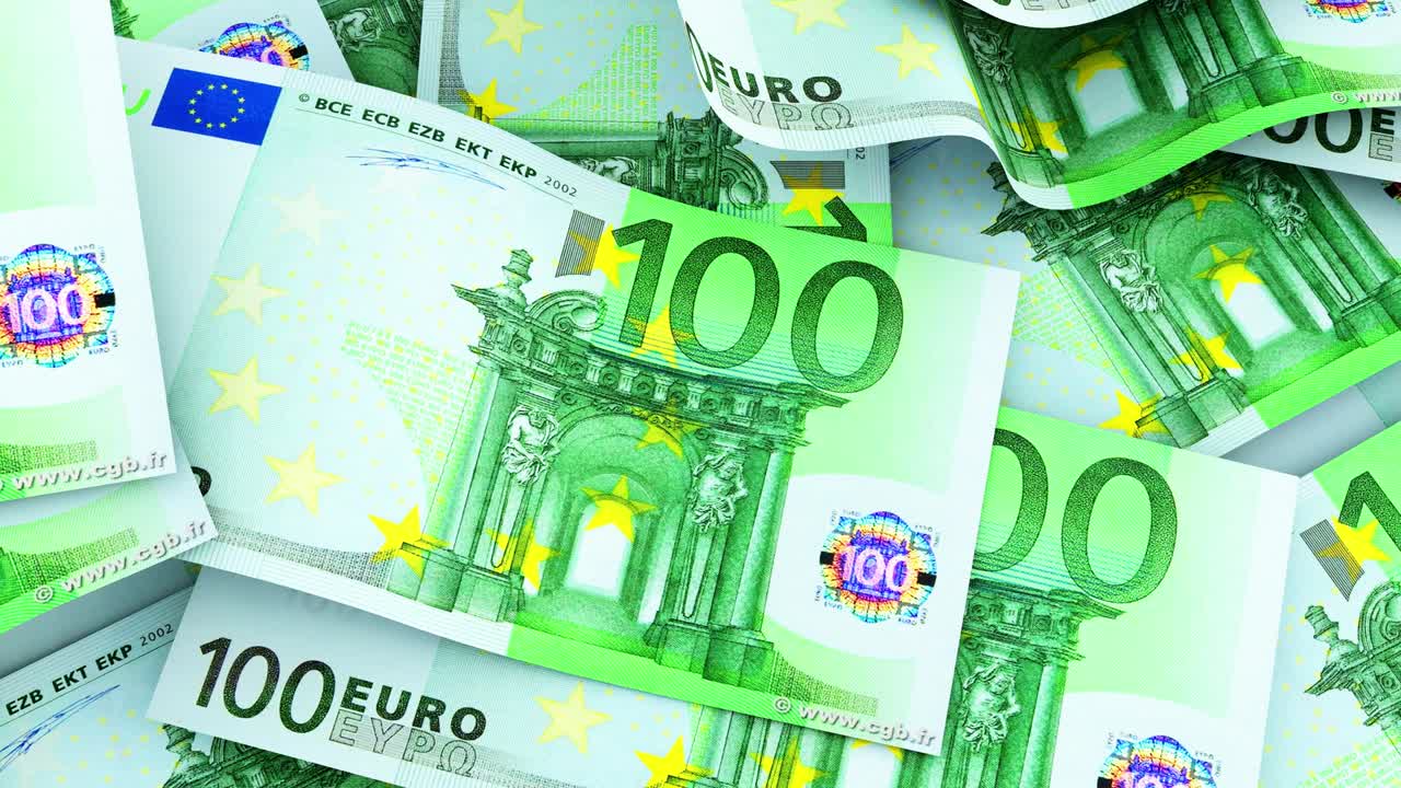 100 유로 지폐의 어리, 유럽 화폐, 100 유로, 3d 애니메이션