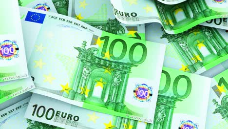 one hundred euro banknotes stacks , european money, 100 euro,  3d animation