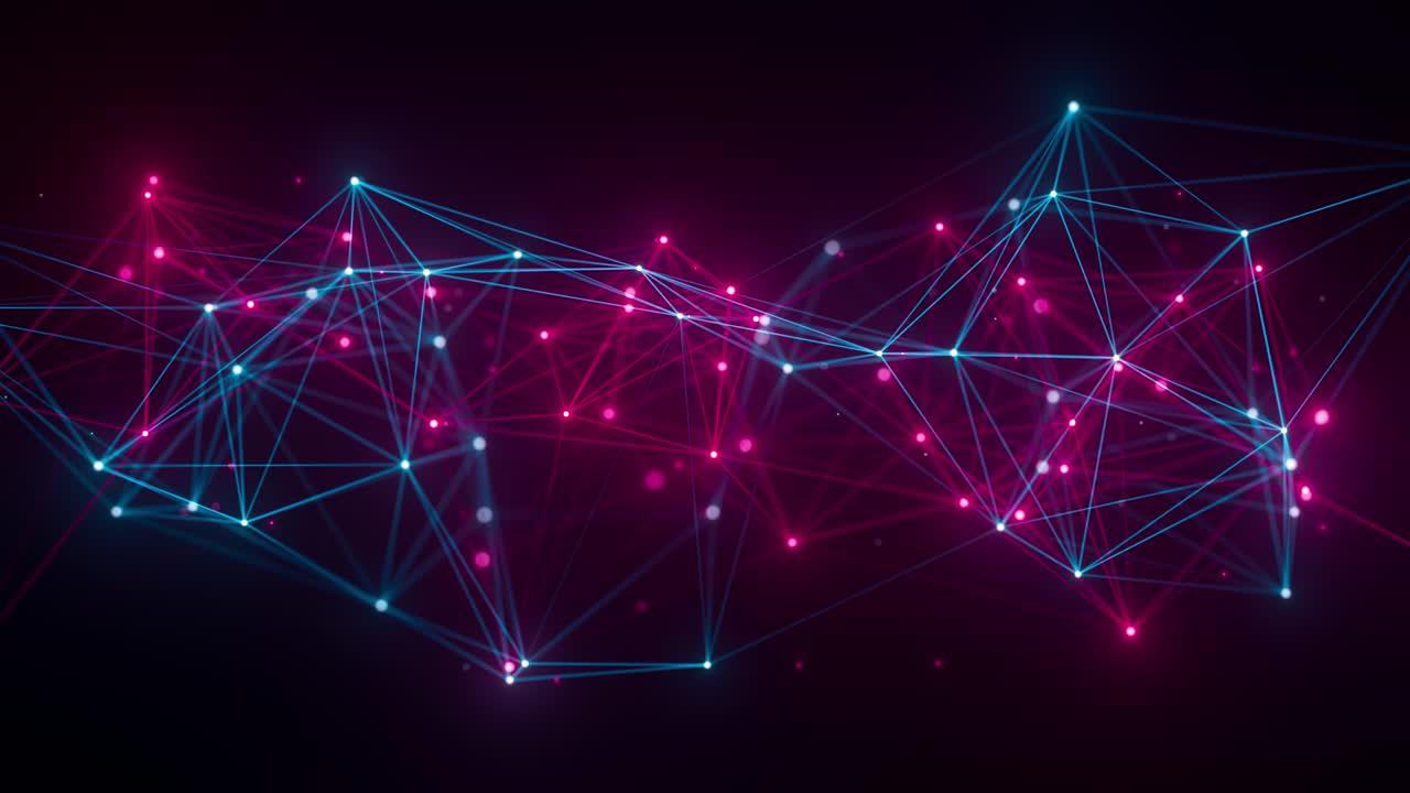 3d technological hologram, abstract structure, connection concept, science hud interface element. Creative waving surface from glowing lines and particles, ripples animation. 4k seamless loop