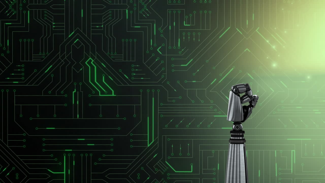 mano del robot moviéndose delante del procesador de microchip de fondo