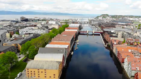 Aerial:-Trondheim-old-town-above-the-Nidelva-River