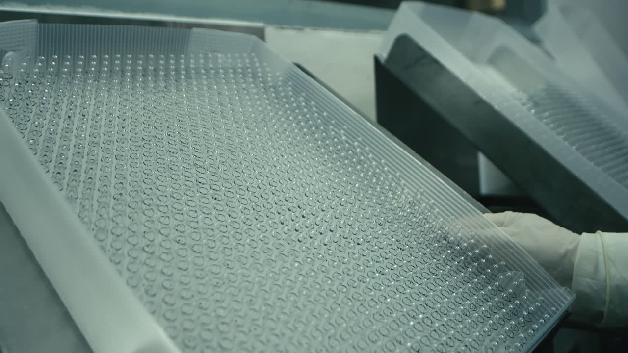 의료 종사자가 트레이에 있는 플 어리에서 단일 플을 꺼내는 클로즈업