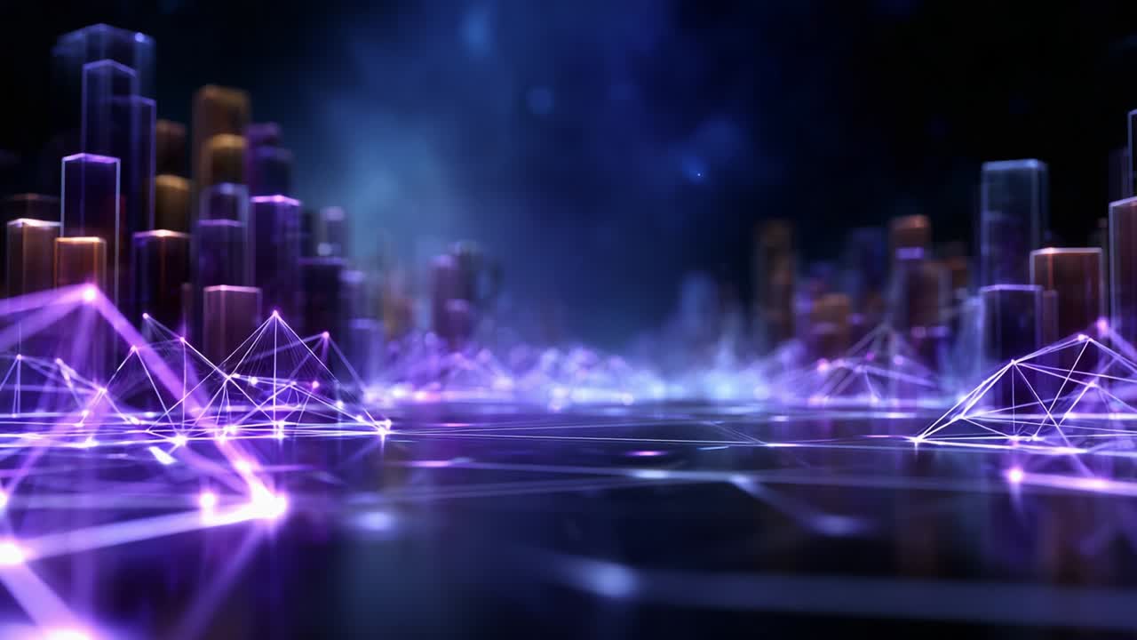 An Exploration of Futuristic Cityscapes with Luminous Structures and Connected Networks, Showcasing Advanced Technology and Digital Interconnectivity in a Vibrant Virtual Environment