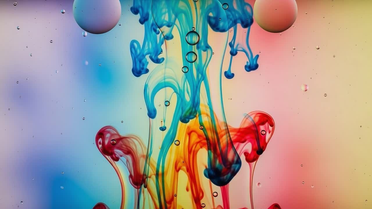 A Captivating Dance of Color and Bubbles: The Visual Splendor of Fluid Dynamics Captured in Stunning Detail and Vibrant Hues