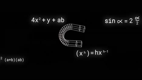 animation of icons over mathematical equations on black background