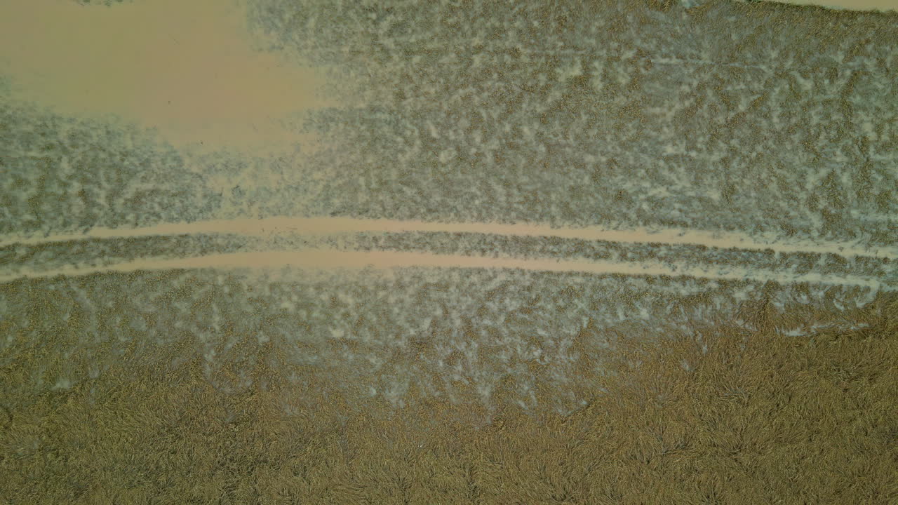 폭우 폭풍 이후 침수 된 농경지 에 있는 차량 의 흔적 - 새 들 의 눈 은 공중 에서