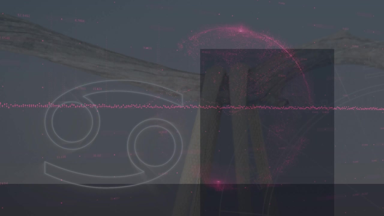 Animation of data processing and globe against tree branch