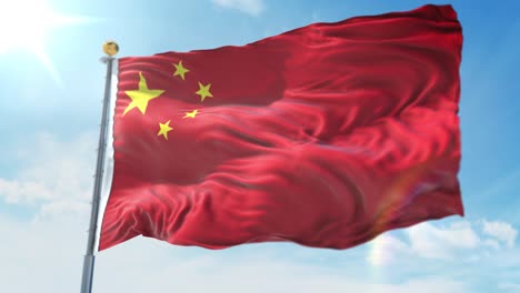 4k-Ilustración-3d-De-La-Bandera-Ondeante-En-Un-Poste-Del-País-China