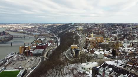 drone shot of mount washington in winter