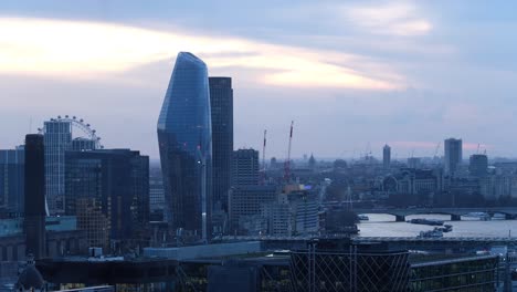 Panoramic-sunset-view-from-above-of-the-River-Thames-in-London,-with-the-London-eye